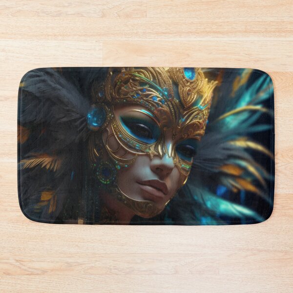 Item preview, Enigmatic Elegance: A Vibrant Digital Portrait of a Masked Woman Adorned with Peacock Feathers designed and sold by oanaunciuleanu.