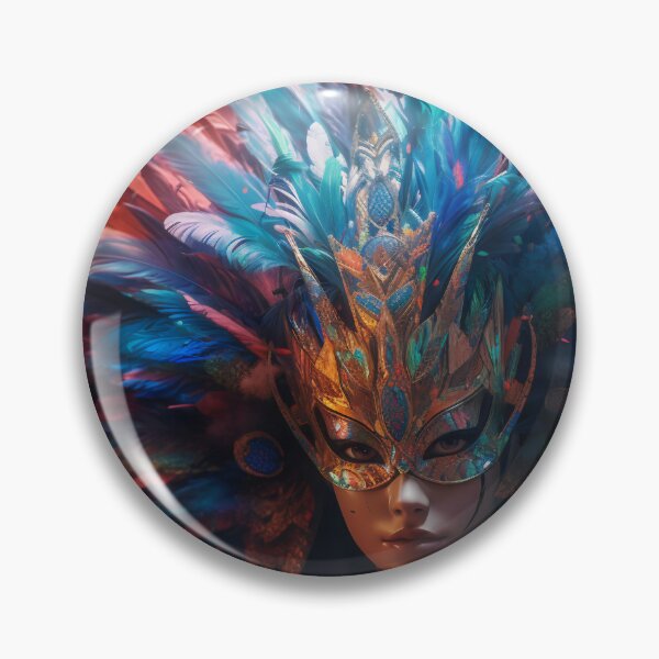 Item preview, Enigmatic Elegance: A Vibrant Digital Portrait of a Masked Woman Adorned with Peacock Feathers designed and sold by oanaunciuleanu.