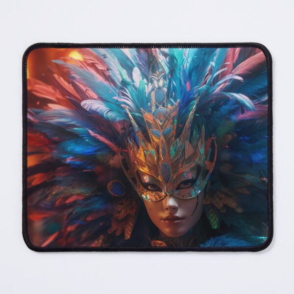 Item preview, Enigmatic Elegance: A Vibrant Digital Portrait of a Masked Woman Adorned with Peacock Feathers designed and sold by oanaunciuleanu.