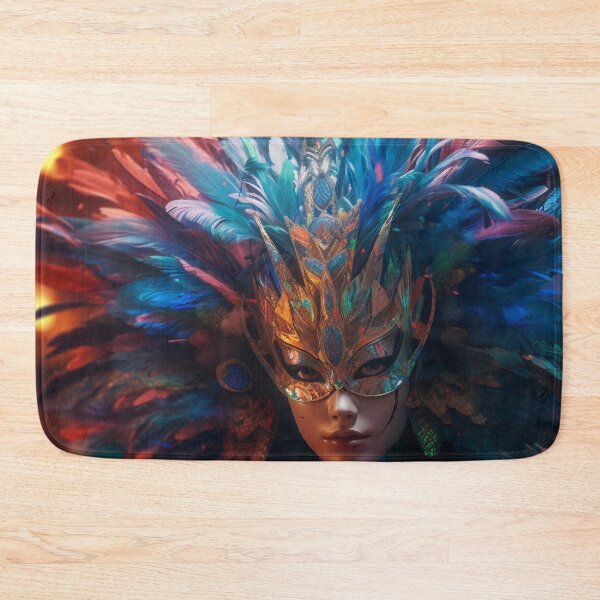 Item preview, Enigmatic Elegance: A Vibrant Digital Portrait of a Masked Woman Adorned with Peacock Feathers designed and sold by oanaunciuleanu.