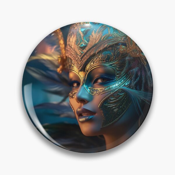 Item preview, Enigmatic Elegance: A Vibrant Digital Portrait of a Masked Woman Adorned with Peacock Feathers designed and sold by oanaunciuleanu.