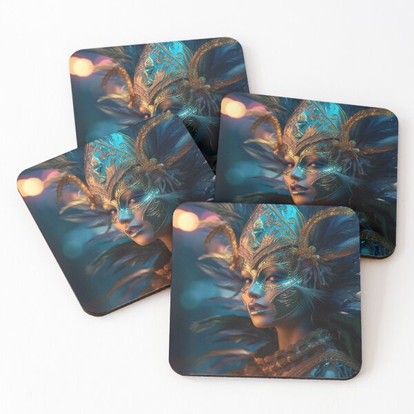 Item preview, Enigmatic Elegance: A Vibrant Digital Portrait of a Masked Woman Adorned with Peacock Feathers designed and sold by oanaunciuleanu.