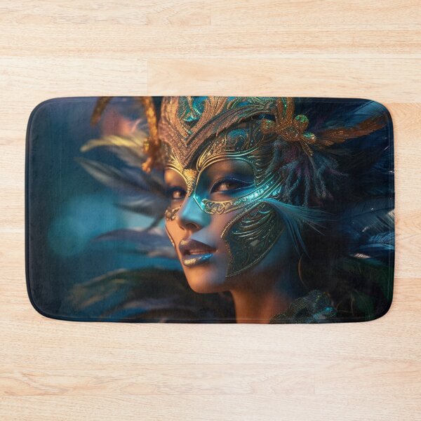 Item preview, Enigmatic Elegance: A Vibrant Digital Portrait of a Masked Woman Adorned with Peacock Feathers designed and sold by oanaunciuleanu.