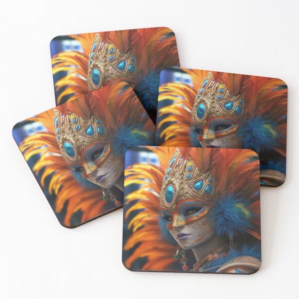 Item preview, Enigmatic Elegance: A Vibrant Digital Portrait of a Masked Woman Adorned with Peacock Feathers designed and sold by oanaunciuleanu.