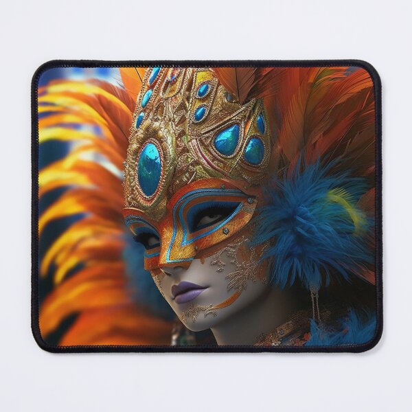 Item preview, Enigmatic Elegance: A Vibrant Digital Portrait of a Masked Woman Adorned with Peacock Feathers designed and sold by oanaunciuleanu.