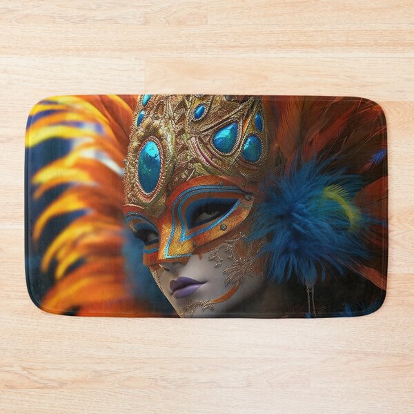 Item preview, Enigmatic Elegance: A Vibrant Digital Portrait of a Masked Woman Adorned with Peacock Feathers designed and sold by oanaunciuleanu.