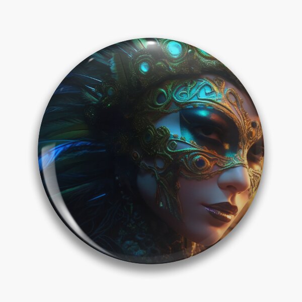 Item preview, Enigmatic Elegance: A Vibrant Digital Portrait of a Masked Woman Adorned with Peacock Feathers designed and sold by oanaunciuleanu.
