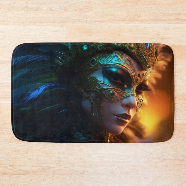 Item preview, Enigmatic Elegance: A Vibrant Digital Portrait of a Masked Woman Adorned with Peacock Feathers designed and sold by oanaunciuleanu.