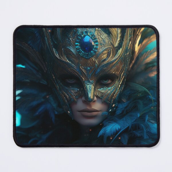 Item preview, Enigmatic Elegance: A Vibrant Digital Portrait of a Masked Woman Adorned with Peacock Feathers designed and sold by oanaunciuleanu.