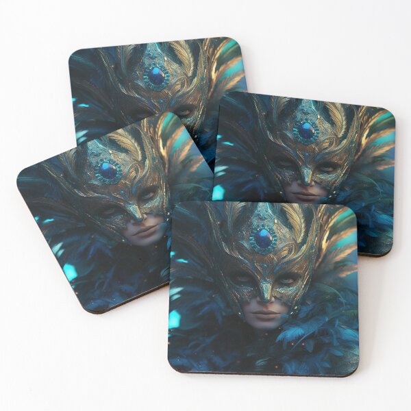 Item preview, Enigmatic Elegance: A Vibrant Digital Portrait of a Masked Woman Adorned with Peacock Feathers designed and sold by oanaunciuleanu.