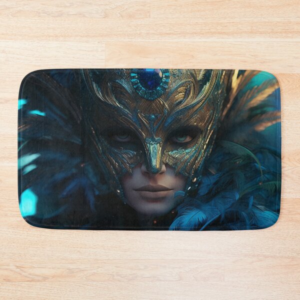 Item preview, Enigmatic Elegance: A Vibrant Digital Portrait of a Masked Woman Adorned with Peacock Feathers designed and sold by oanaunciuleanu.