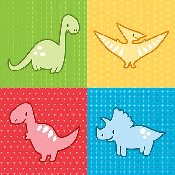Artwork thumbnail, Colorful dinosaurs and pterodactyl cheater quilt by petitspixels