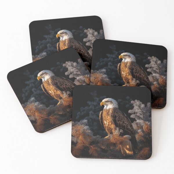 Item preview, Bald Eagle perched on a branch of a pine tree in winter designed and sold by aiphotosart.