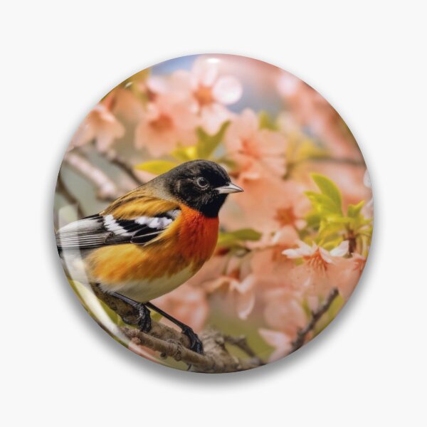 Item preview, Fringilla coelebs bird sitting on a cherry blossom designed and sold by aiphotosart.
