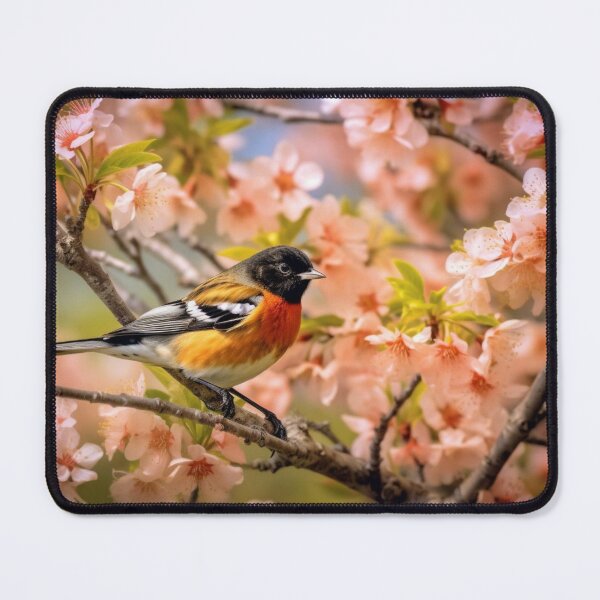 Item preview, Fringilla coelebs bird sitting on a cherry blossom designed and sold by aiphotosart.