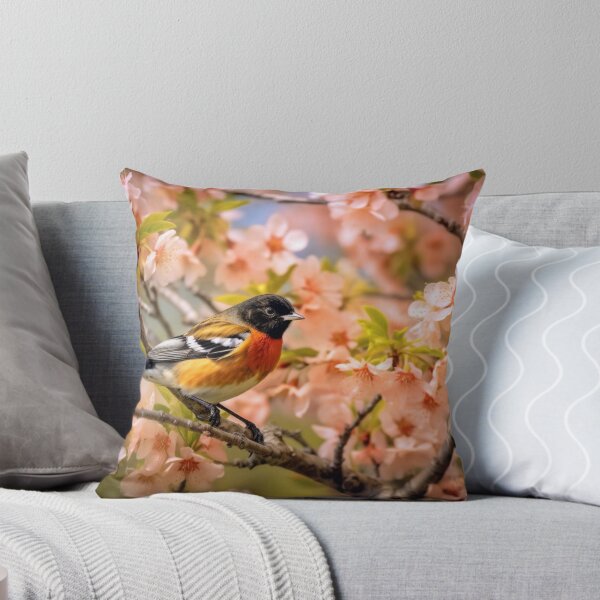 Item preview, Fringilla coelebs bird sitting on a cherry blossom designed and sold by aiphotosart.
