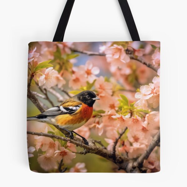 Item preview, Fringilla coelebs bird sitting on a cherry blossom designed and sold by aiphotosart.