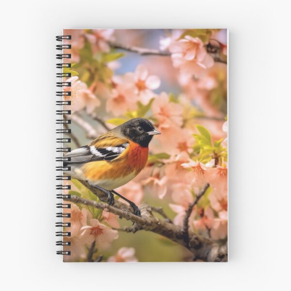Item preview, Fringilla coelebs bird sitting on a cherry blossom designed and sold by aiphotosart.