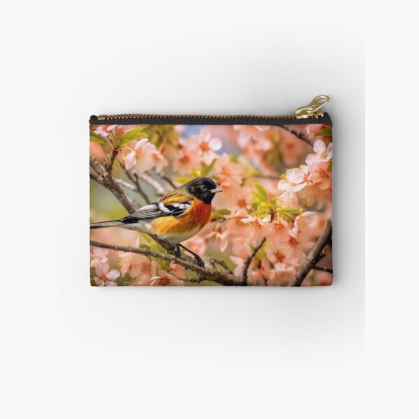 Item preview, Fringilla coelebs bird sitting on a cherry blossom designed and sold by aiphotosart.