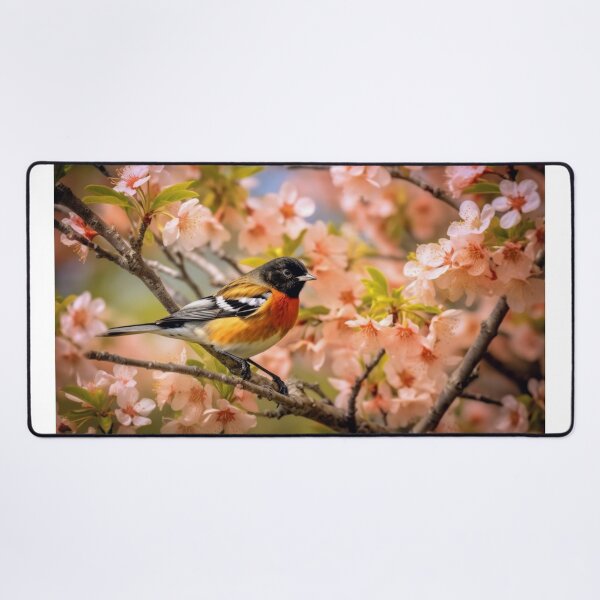 Item preview, Fringilla coelebs bird sitting on a cherry blossom designed and sold by aiphotosart.