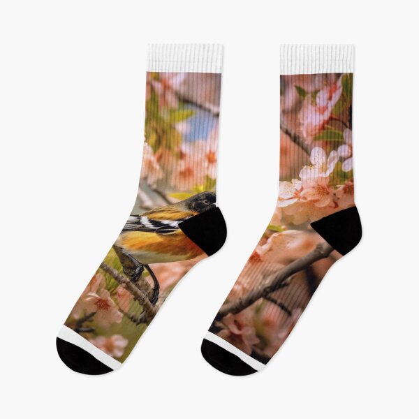 Item preview, Fringilla coelebs bird sitting on a cherry blossom designed and sold by aiphotosart.