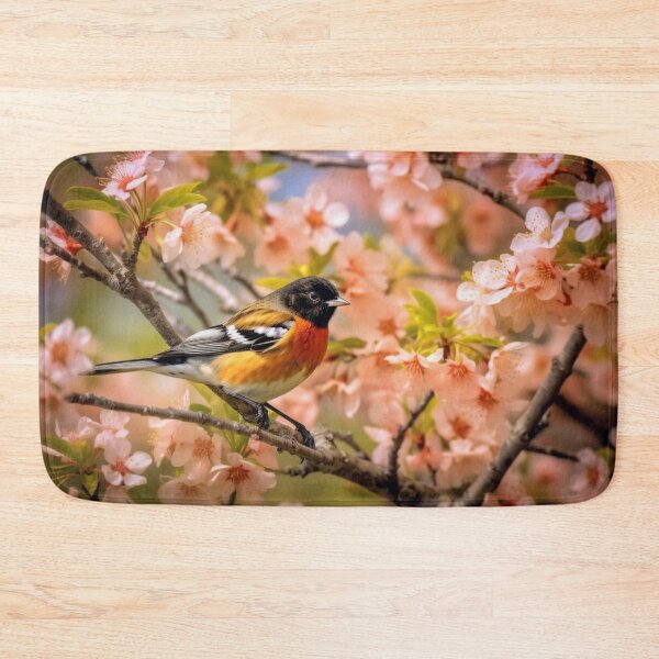 Item preview, Fringilla coelebs bird sitting on a cherry blossom designed and sold by aiphotosart.