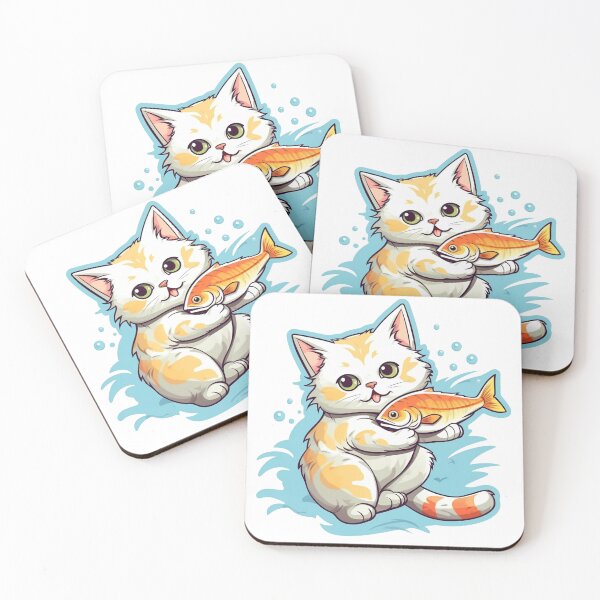 Item preview, cute cat and fish stickers designed and sold by doctordesign.