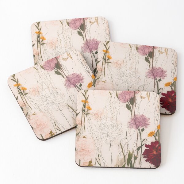 Item preview,  Floral lineart collage mix in vertical lines designed and sold by EmeraldeaArt.