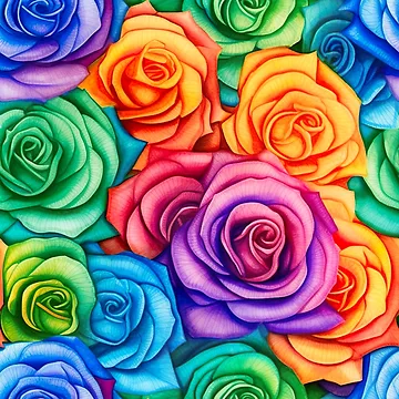 Artwork thumbnail, Watercolour Rainbow Roses Seamless Pattern by PatternStudios