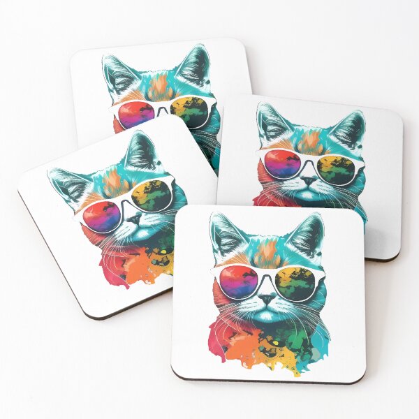 Item preview, summer style colorful cat with sunglasses designed and sold by ArtHideaway.