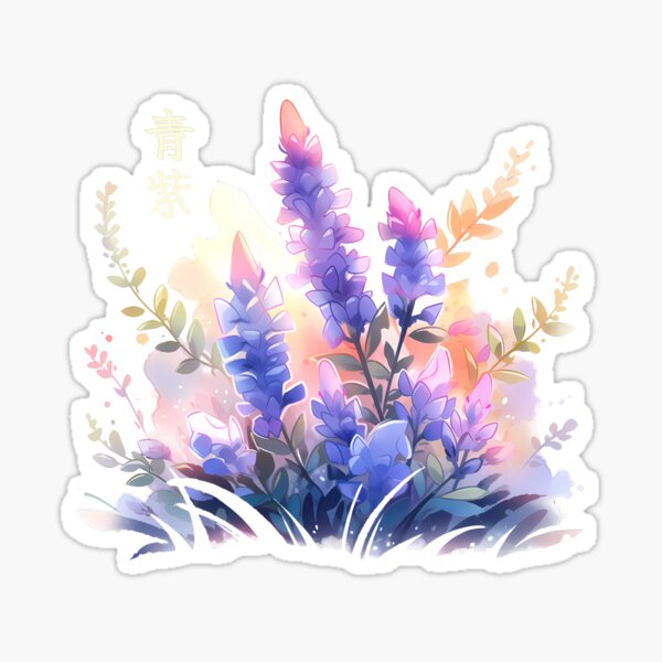 Item preview, wimsical flower botanical bouquet, sunset あお むらさき anime watercolour athetic, cottagecore. designed and sold by MariaWonderland.