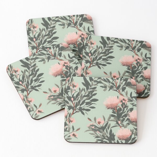 Item preview, Beautiful Native Australian wallpaper for bookcovers and homewares. Melaleuca and blooming flowers, buds and leaves on light background 4 designed and sold by NatTex.
