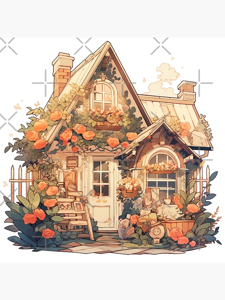 Póster for Sale con la obra «Acogedora Casa de Campo con Flores en