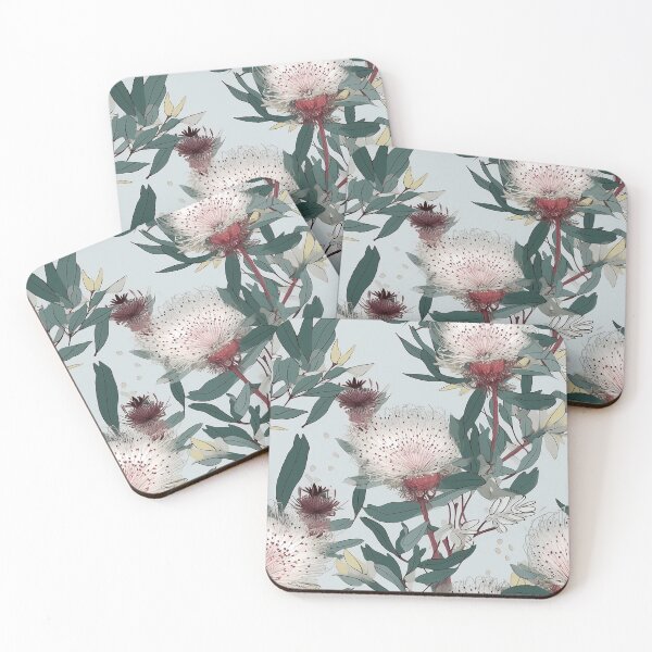 Item preview, Beautiful Native Australian wallpaper for bookcovers and homewares. Melaleuca and blooming flowers, buds and leaves on light background 5 designed and sold by NatTex.