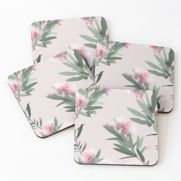 Item preview, Beautiful Native Australian wallpaper for bookcovers and homewares. Melaleuca and blooming flowers, buds and leaves on light background 9 designed and sold by NatTex.