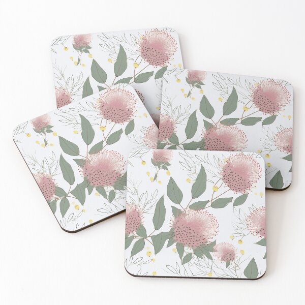 Item preview, Beautiful Native Australian wallpaper for bookcovers and homewares. Melaleuca and blooming flowers, buds and leaves on light background 13 designed and sold by NatTex.