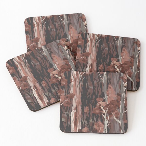Item preview, Beautiful Native Australian wallpaper for bookcovers and homewares. Moonah Paperbark forest print, tangled eucalypt branches, knotty trunks, tree sihouettes 2 designed and sold by NatTex.