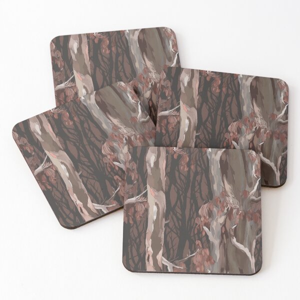 Item preview, Beautiful Native Australian wallpaper for bookcovers and homewares. Moonah Paperbark forest print, tangled eucalypt branches, knotty trunks, tree sihouettes 3 designed and sold by NatTex.