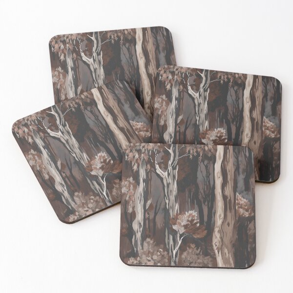 Item preview, Beautiful Native Australian wallpaper for bookcovers and homewares. Moonah Paperbark forest print, tangled eucalypt branches, knotty trunks, tree sihouettes 4 designed and sold by NatTex.