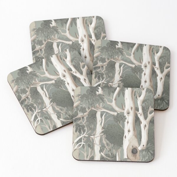 Item preview, Beautiful Native Australian wallpaper for bookcovers and homewares. Moonah Paperbark forest print, tangled eucalypt branches, knotty trunks, tree sihouettes 5 designed and sold by NatTex.