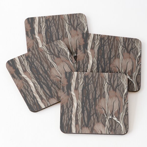 Item preview, Beautiful Native Australian wallpaper for bookcovers and homewares. Moonah Paperbark forest print, tangled eucalypt branches, knotty trunks, tree sihouettes 6 designed and sold by NatTex.