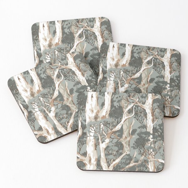 Item preview, Beautiful Native Australian wallpaper for bookcovers and homewares. Moonah Paperbark forest print, tangled eucalypt branches, knotty trunks, tree sihouettes 7 designed and sold by NatTex.