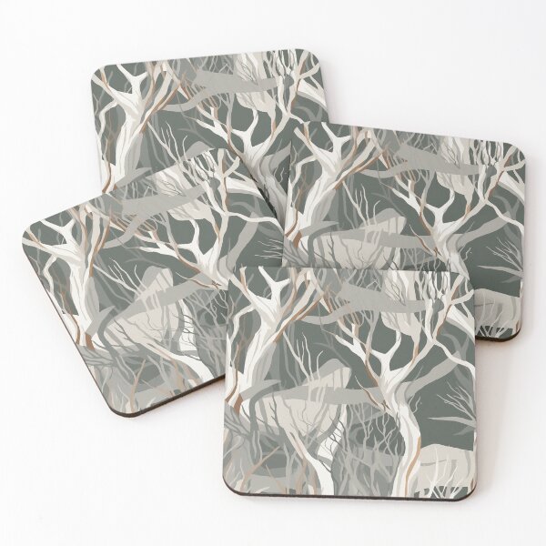 Item preview, Beautiful Native Australian wallpaper for bookcovers and homewares. Light Moonah Paperbark forest print, tangled eucalypt branches, knotty trunks, tree sihouettes 2 designed and sold by NatTex.