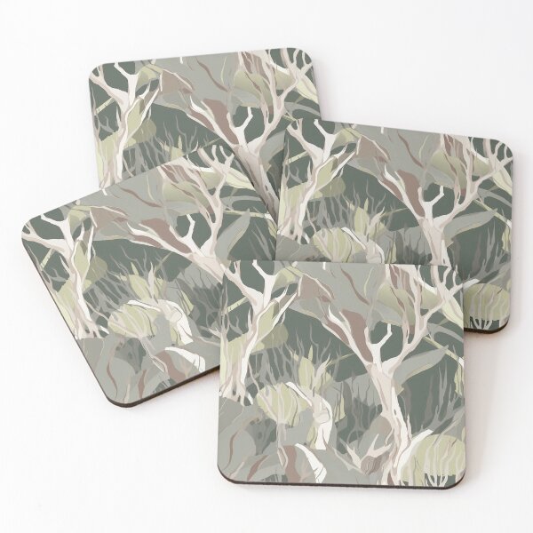 Item preview, Beautiful Native Australian wallpaper for bookcovers and homewares. Light Moonah Paperbark forest print, tangled eucalypt branches, knotty trunks, tree sihouettes 3 designed and sold by NatTex.