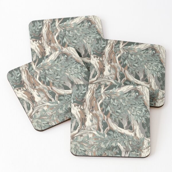 Item preview, Beautiful Native Australian wallpaper for bookcovers and homewares. Light Moonah Paperbark forest print, tangled eucalypt branches, knotty trunks, tree sihouettes 7 designed and sold by NatTex.