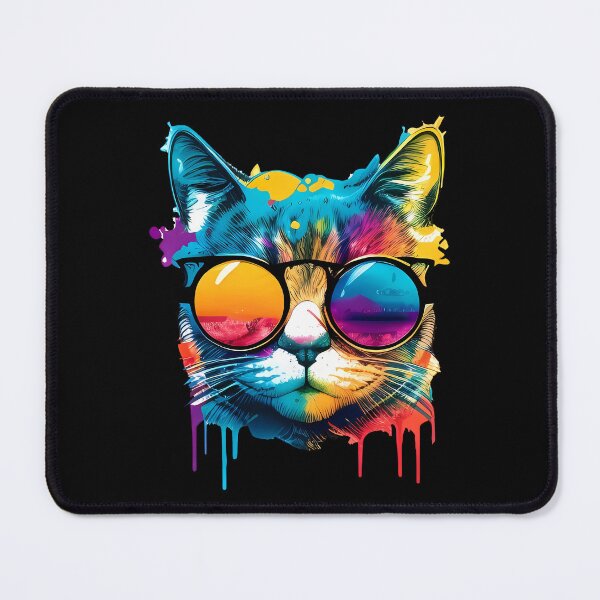 Item preview, summer style colorful cat with sunglasses designed and sold by ArtHideaway.
