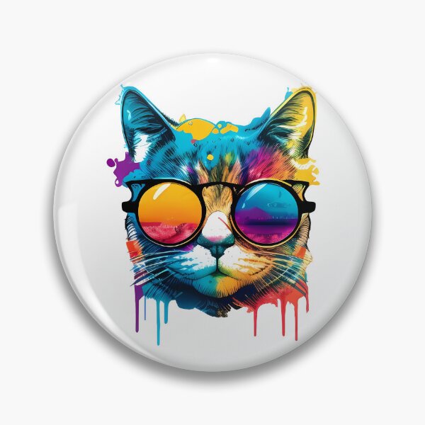 Item preview, summer style colorful cat with sunglasses designed and sold by ArtHideaway.