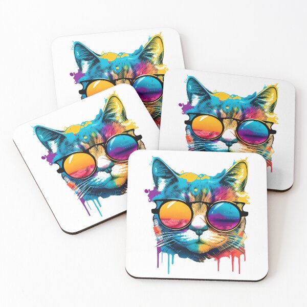 Item preview, summer style colorful cat with sunglasses designed and sold by ArtHideaway.