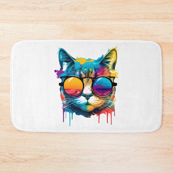 Item preview, summer style colorful cat with sunglasses designed and sold by ArtHideaway.