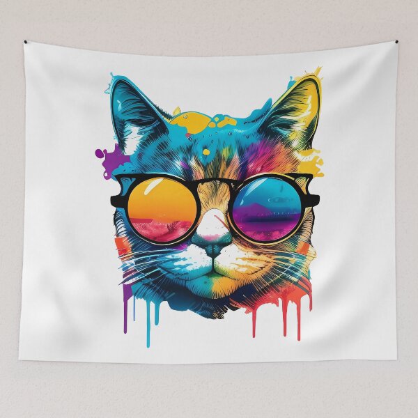 Item preview, summer style colorful cat with sunglasses designed and sold by ArtHideaway.